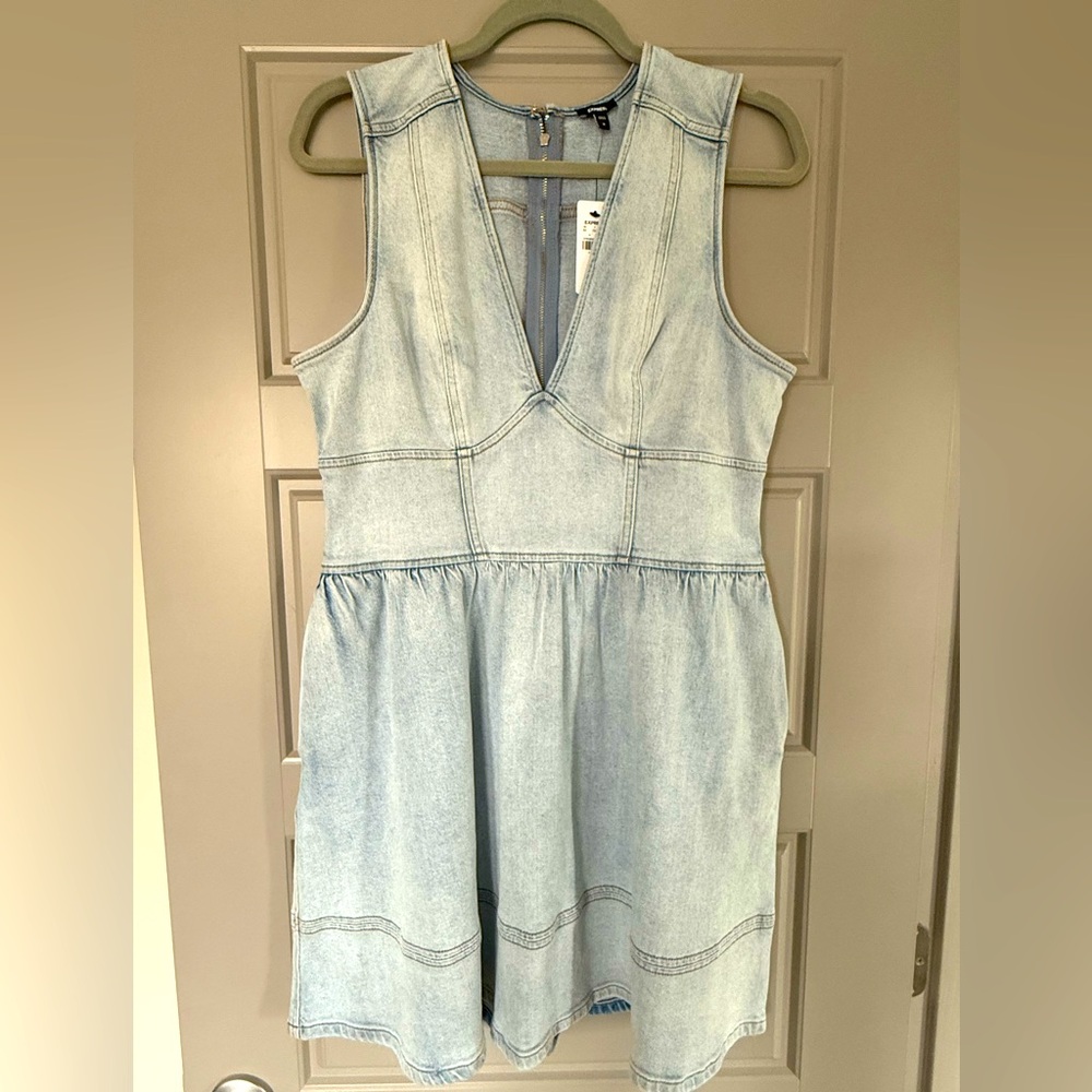 Express Light Wash Blue Denim Mini Dress